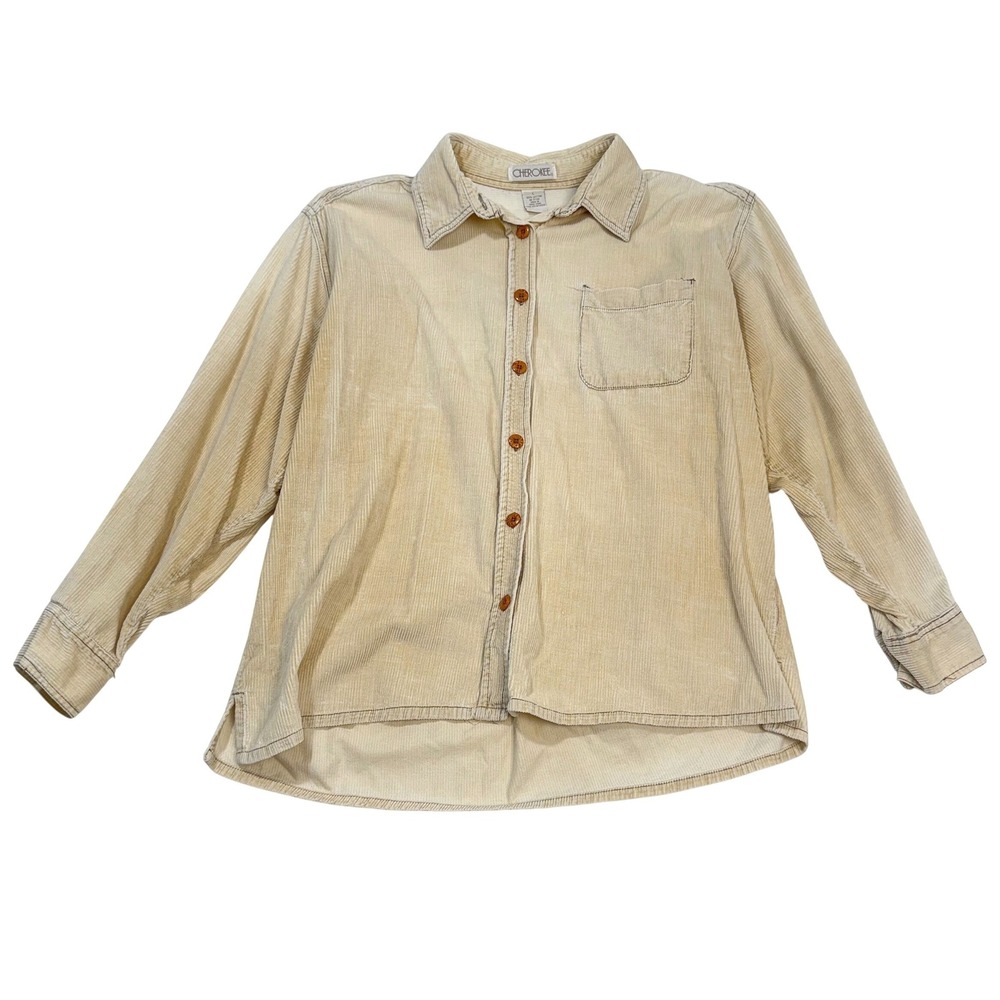Cherokee VTG 90s Tan Corduroy Button Down Shirt Large Cotton‎ Shacket